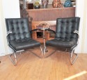 1930s Art Deco Czech Chrome & Leather Chairs • Pair