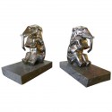 Chrome Plated Elephants Bookends French Art Deco