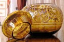 1930s French Painted Amber Glass Jar with Lid