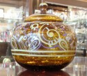1930s French Painted Amber Glass Jar with Lid