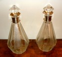 Pair French Art Etched Glass Decanters