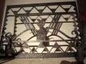 art deco iron fire screen with andirons