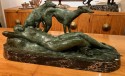 Ary Bitter Reclining Diana with 2 Greyhounds Bronze Art Deco Sculpture