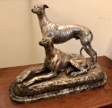 Art Deco Greyhound Dogs Bronze Sculpture by S. Bizard