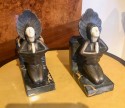Roland Paris Bronze Ivoroid Praying Bookends Art Deco Iron Marble