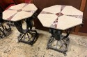 Art Deco Iron Table With Two-Tone Marble Inlay Top Custom