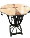 Art Deco Iron Table With Two-Tone Marble Inlay Top Custom