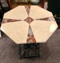 Art Deco Iron Table With Two-Tone Marble Inlay Top Custom