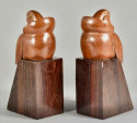 Art Deco Bookends of Parrots in Wood by George Laurent
