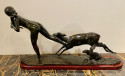 Ary Bitter Bronze Art Deco Sculpture Woman Running with Lambs