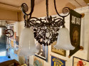Edgar Brandt Gingko Leaves Chandelier 4 Daum Glass Shades Signed 