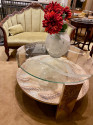 Sanblasted Glass Top Art Deco Coffee Table Silvered Wood Base
