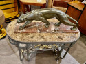Hand Forged Iron Oval Custom Art Deco Coffee Table with Marble Top
