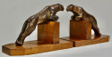 Art Deco Metal Spotted Leopard Bookends on Wood Base