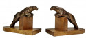 Art Deco Metal Spotted Leopard Bookends on Wood Base
