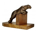 Art Deco Metal Spotted Leopard Bookends on Wood Base