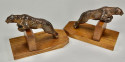 Art Deco Metal Spotted Leopard Bookends on Wood Base