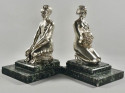 Art Deco Bronze Bookends Lady and Faun Signed H. Vandaele