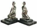Art Deco Bronze Bookends Lady and Faun Signed H. Vandaele