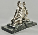 Art Deco Bronze Bookends Lady and Faun Signed H. Vandaele