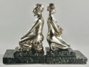 Art Deco Bronze Bookends Lady and Faun Signed H. Vandaele