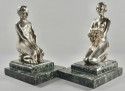 Art Deco Bronze Bookends Lady and Faun Signed H. Vandaele