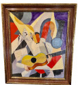 BELA DE KRISTO Art Deco Cubist Oil on Canvas Man Playing Guitar