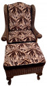 Wicker High Back Art Deco Chair and Stool  with Original Fabric