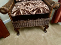 Wicker High Back Art Deco Chair and Stool  with Original Fabric