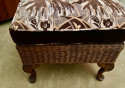 Wicker High Back Art Deco Chair and Stool  with Original Fabric