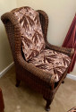 Wicker High Back Art Deco Chair and Stool  with Original Fabric