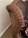Wicker High Back Art Deco Chair and Stool  with Original Fabric