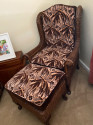 Wicker High Back Art Deco Chair and Stool  with Original Fabric