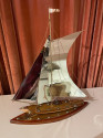 Sailing Boat Sculpture in Copper, Chrome and Brass