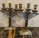 Art Deco Bronze Pair of Candlesticks Silver and Gold