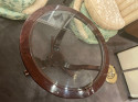 Art Deco French Round Wood Coffee Table with Glass Top