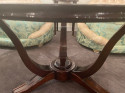 Art Deco French Round Wood Coffee Table with Glass Top