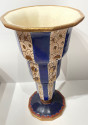 Longwy Art Deco French Cloisonné Ceramic Vase Stepped with Flowers Grand Size