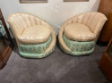 Hollywood Regency Art Deco Brocade Fan Backed Chairs