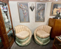 Hollywood Regency Art Deco Brocade Fan Backed Chairs