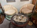 Hollywood Regency Art Deco Brocade Fan Backed Chairs
