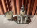 Art Deco Cocktail Shaker Matching Glasses and Ice Bucket Silver Plate
