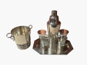 Art Deco Cocktail Shaker Matching Glasses and Ice Bucket Silver Plate