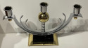 Art Deco Pair of Modernist Candlesticks Chrome Brass and Vitrolite