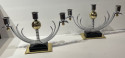 Art Deco Pair of Modernist Candlesticks Chrome Brass and Vitrolite