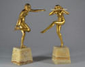 Pierre Le Faguays Gilded Bronze Sculptures Pair Dancers French Art Deco