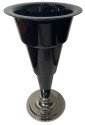 Art Deco Large Black Glass Vase with Chrome Base