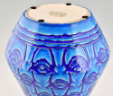 Primavera Longwy Art Deco Ceramic Vase in Blue