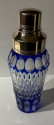 Cocktail Shaker Martini Etched Carved Blue Glass Shaker