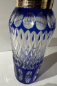 Cocktail Shaker Martini Etched Carved Blue Glass Shaker